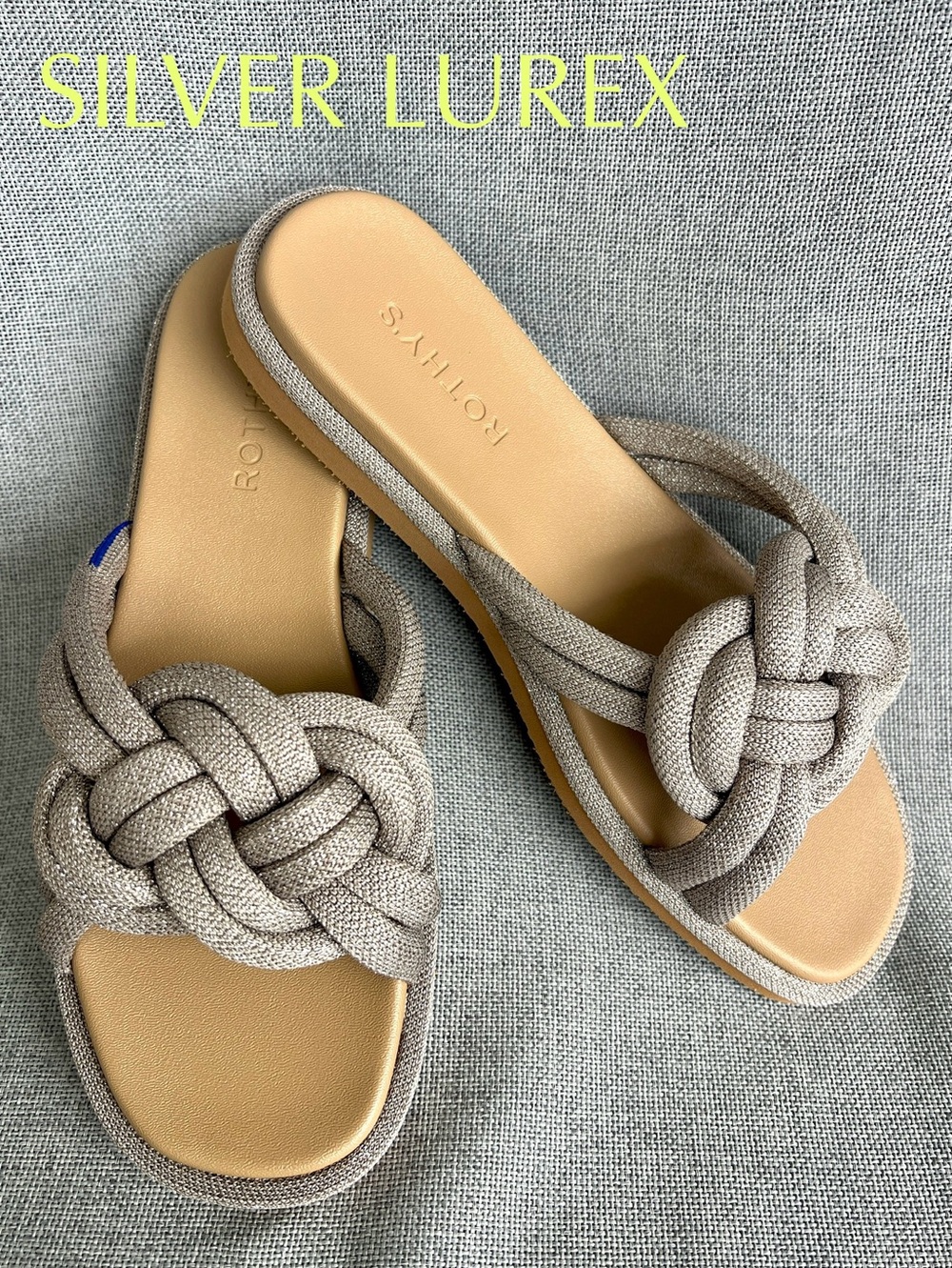 Rothy’s The Summer Sandal Textile Knot sandals Taupe SILVER LUREX brown size 9 - Picture 1 of 4
